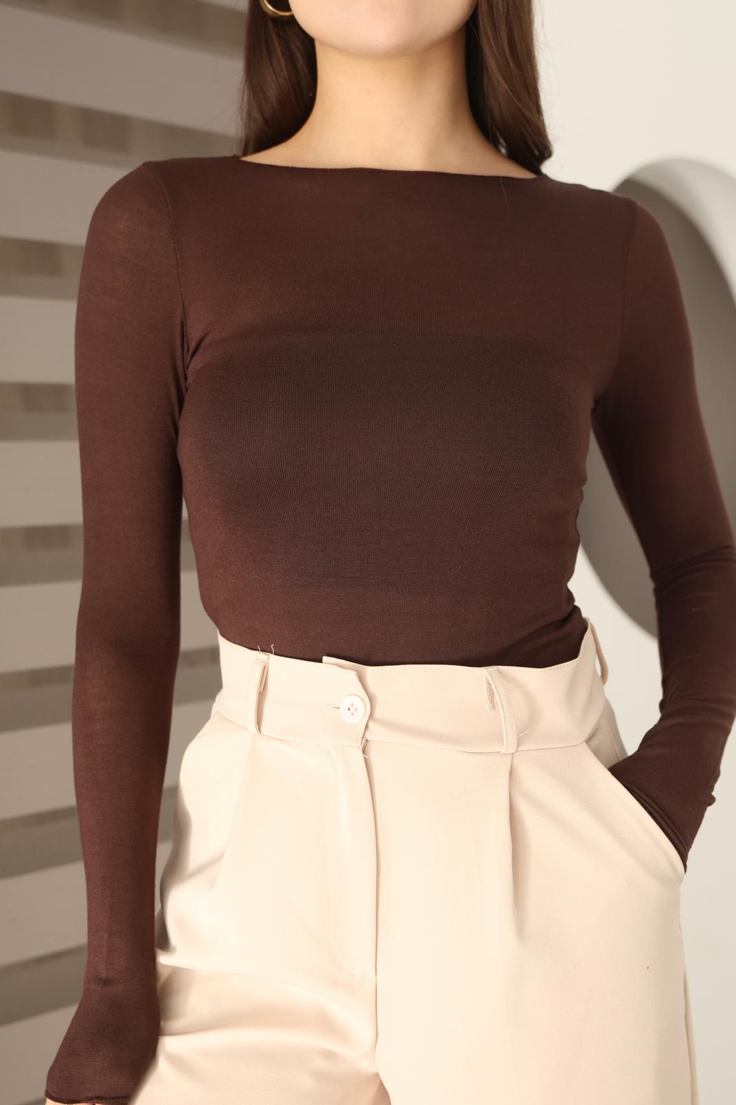 Beyaz Kayık Yaka Kaşmir Transpan Bluz FC0116