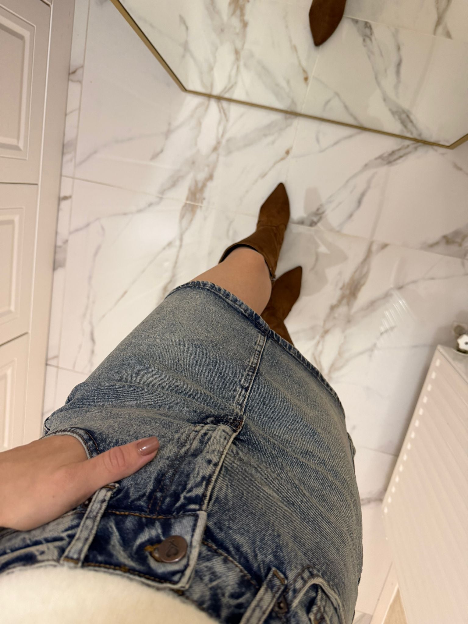 Mavi Kısa Boy Kot Etek