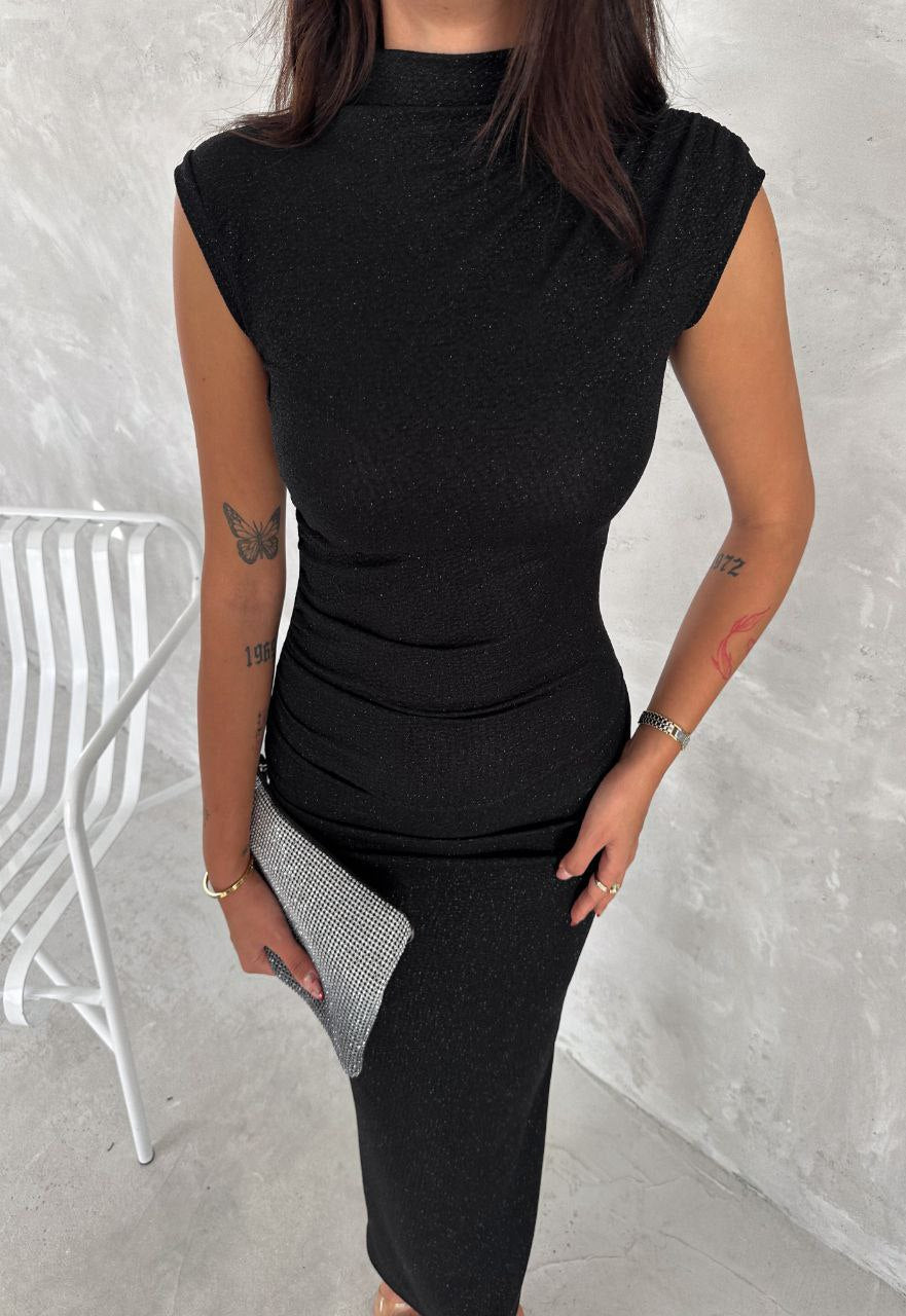 Siyah Simli Slim Elbise KL3648