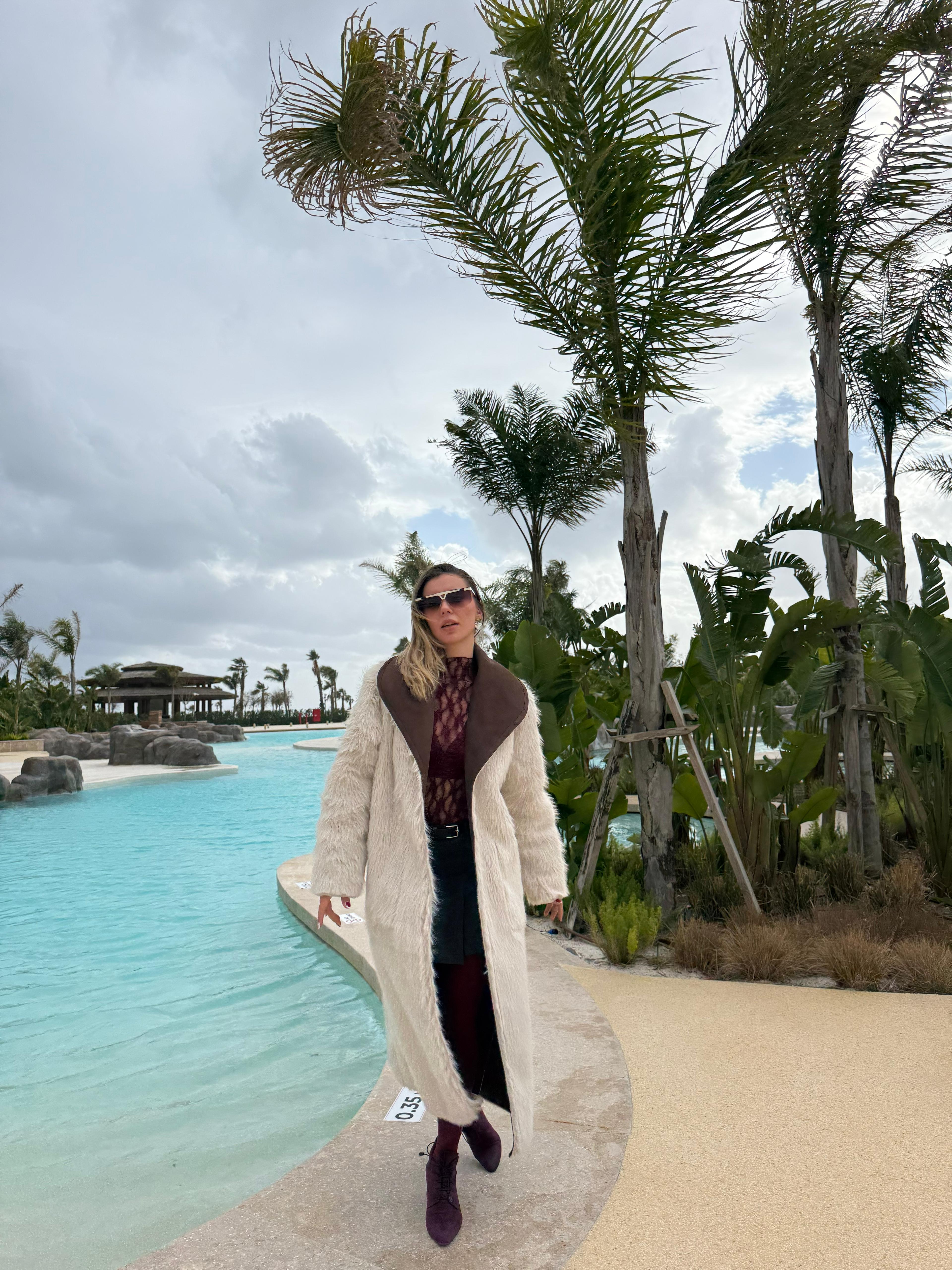 Kahverengi Çift Taraflı Suni Süet-Kürk Kaban KF7663