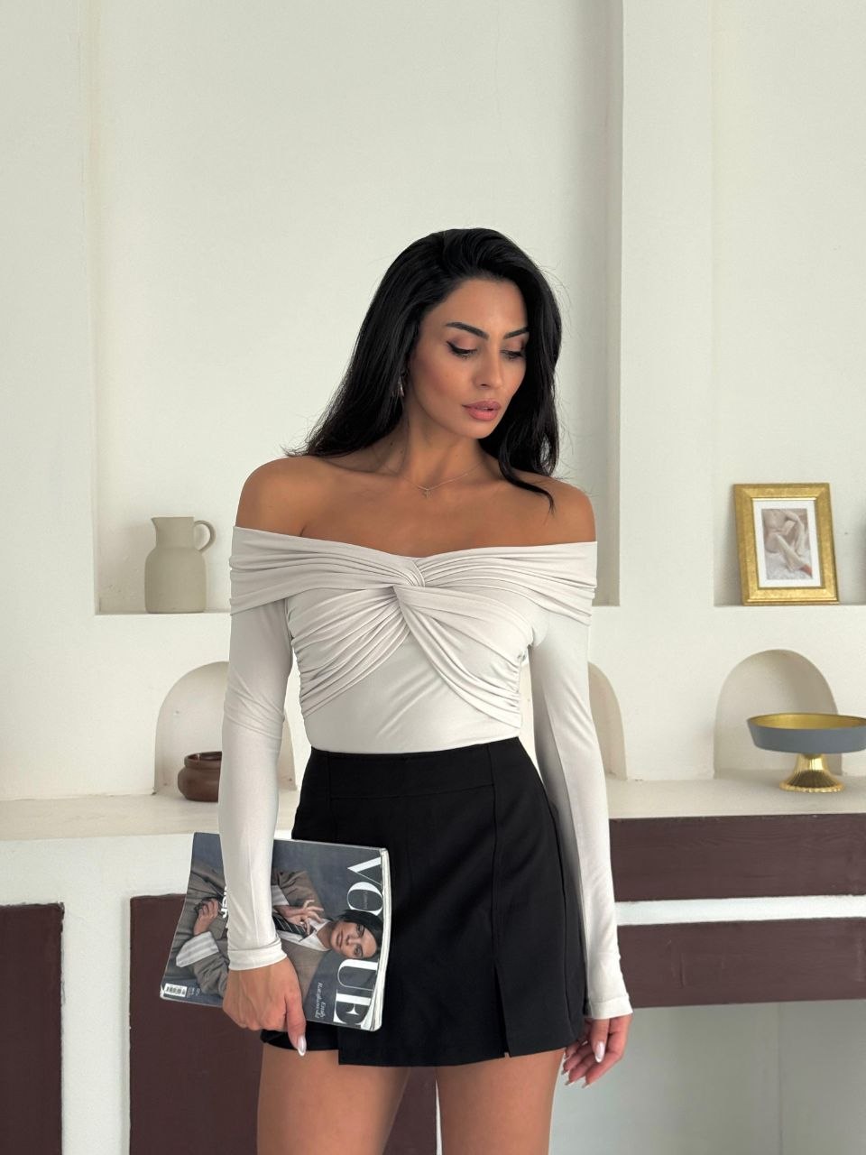 Kahverengi Madonna Yaka Düğümlü Bluz ERL-10125