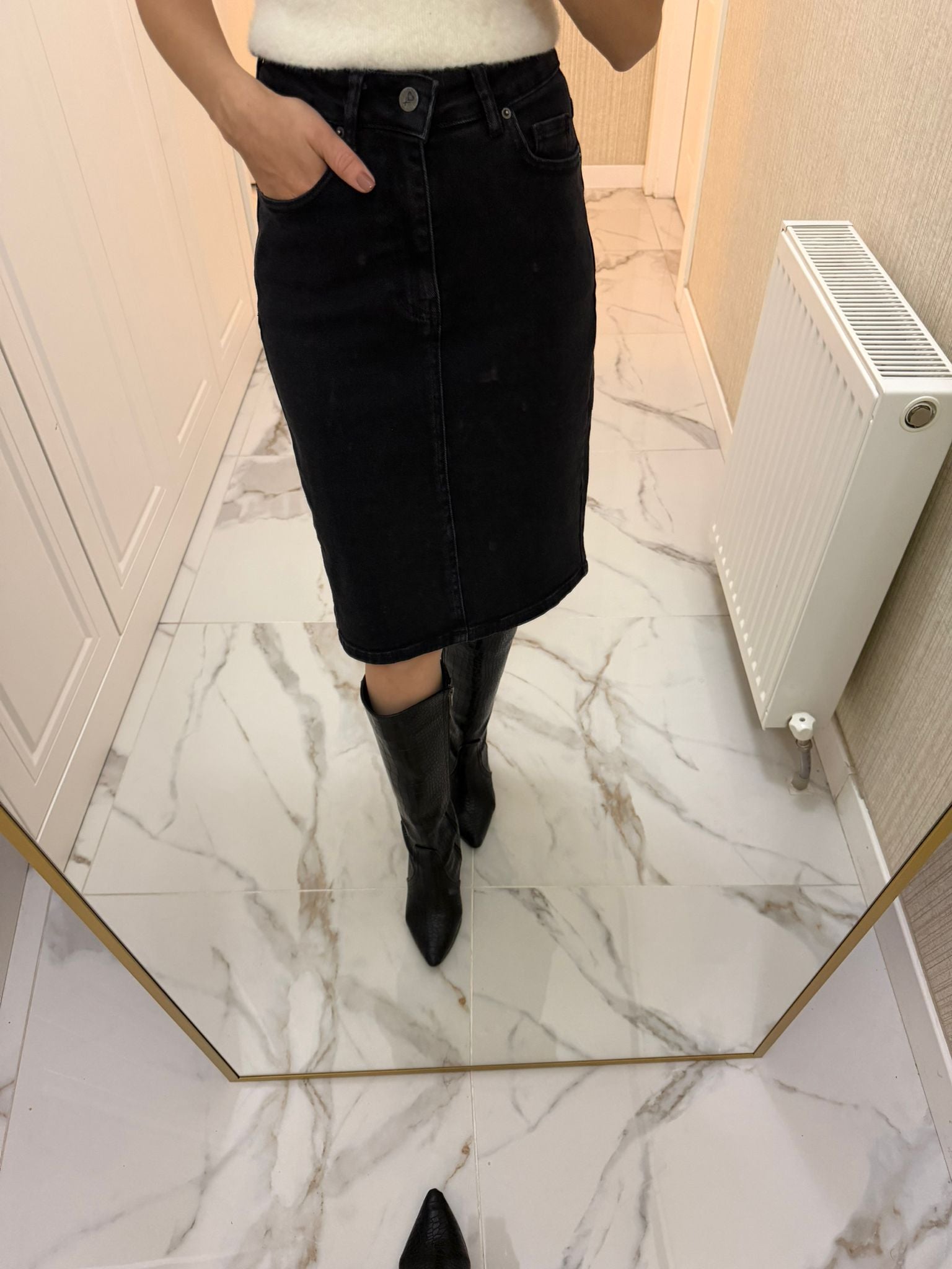 Siyah Midi Boy Kot Kalem Etek XL1039-23