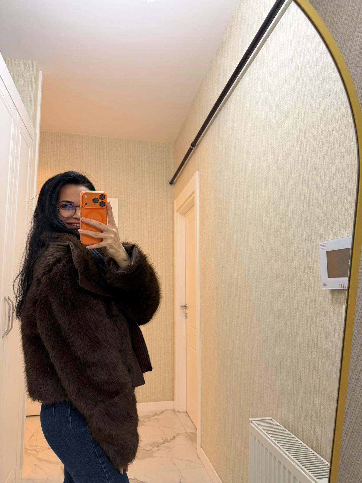 Kahverengi Şal Yaka Suni Kürk KF-7632