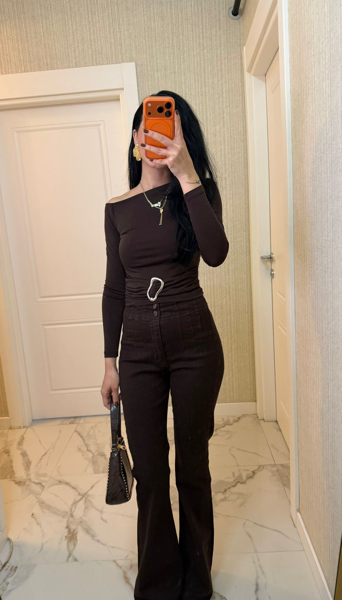 Kahverengi Pensli İspanyol Paça Jeans Pantolon XL7021-78