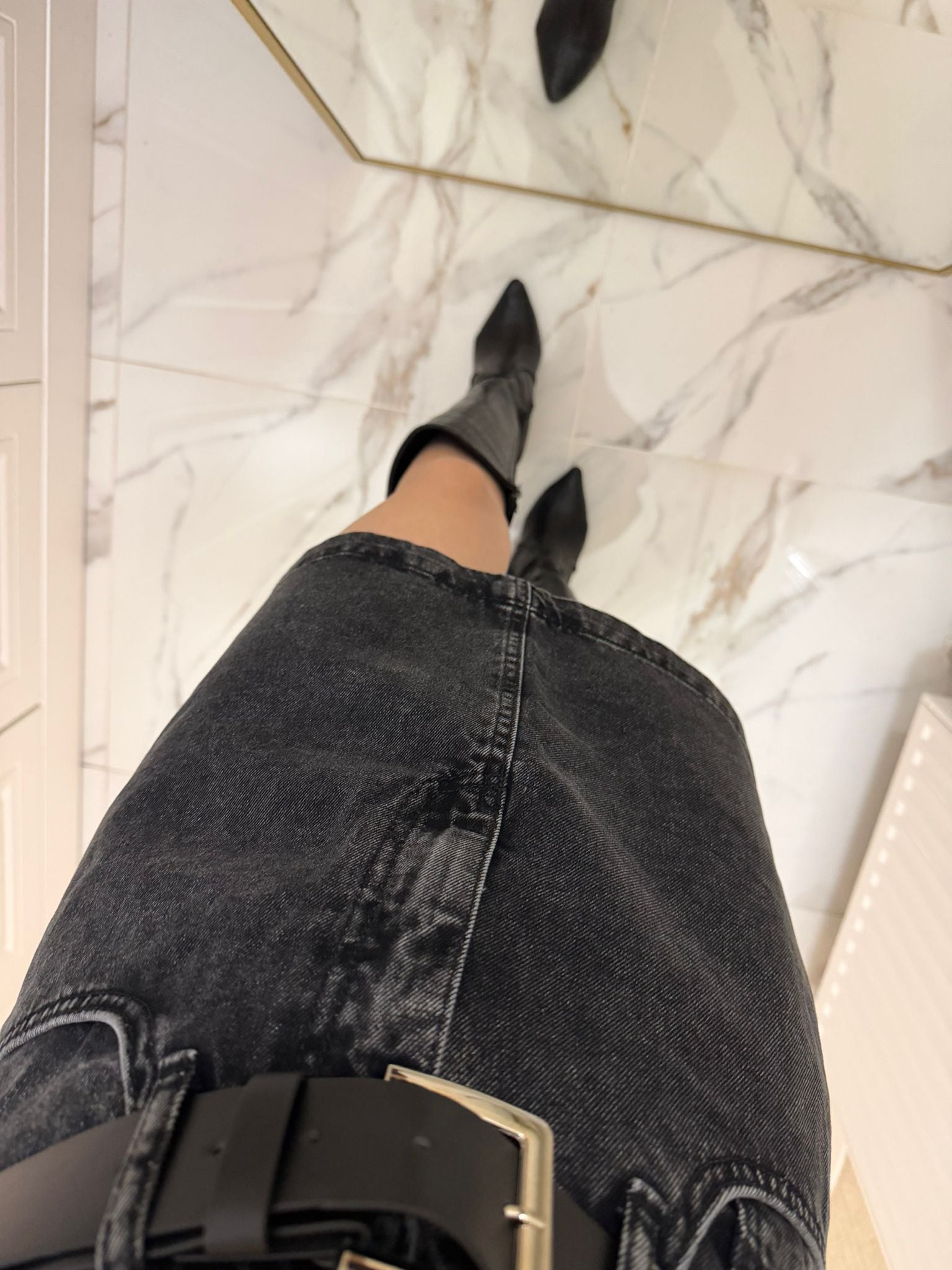 Siyah Kemerli Mini Kot Etek XL1046-33