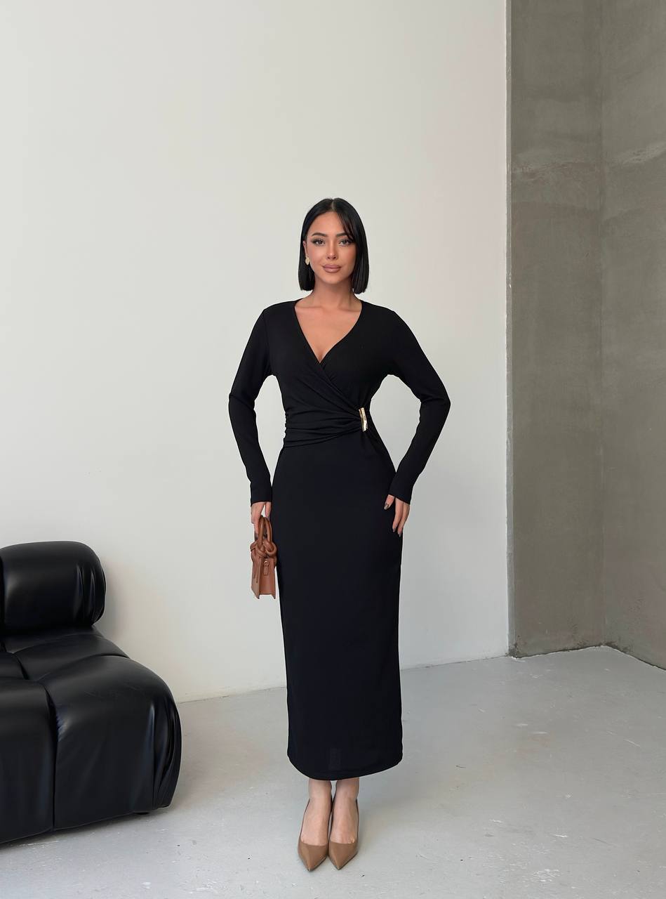 Siyah Kruvaze Elbise S-1352
