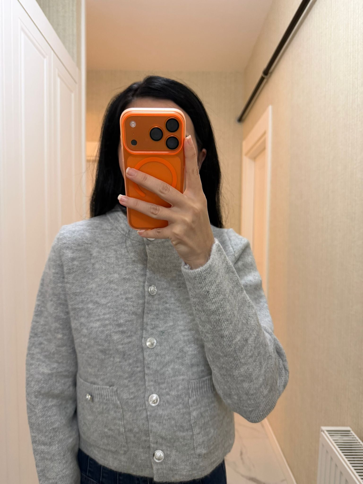 Gri Cepli Triko Hırka Z-TY045