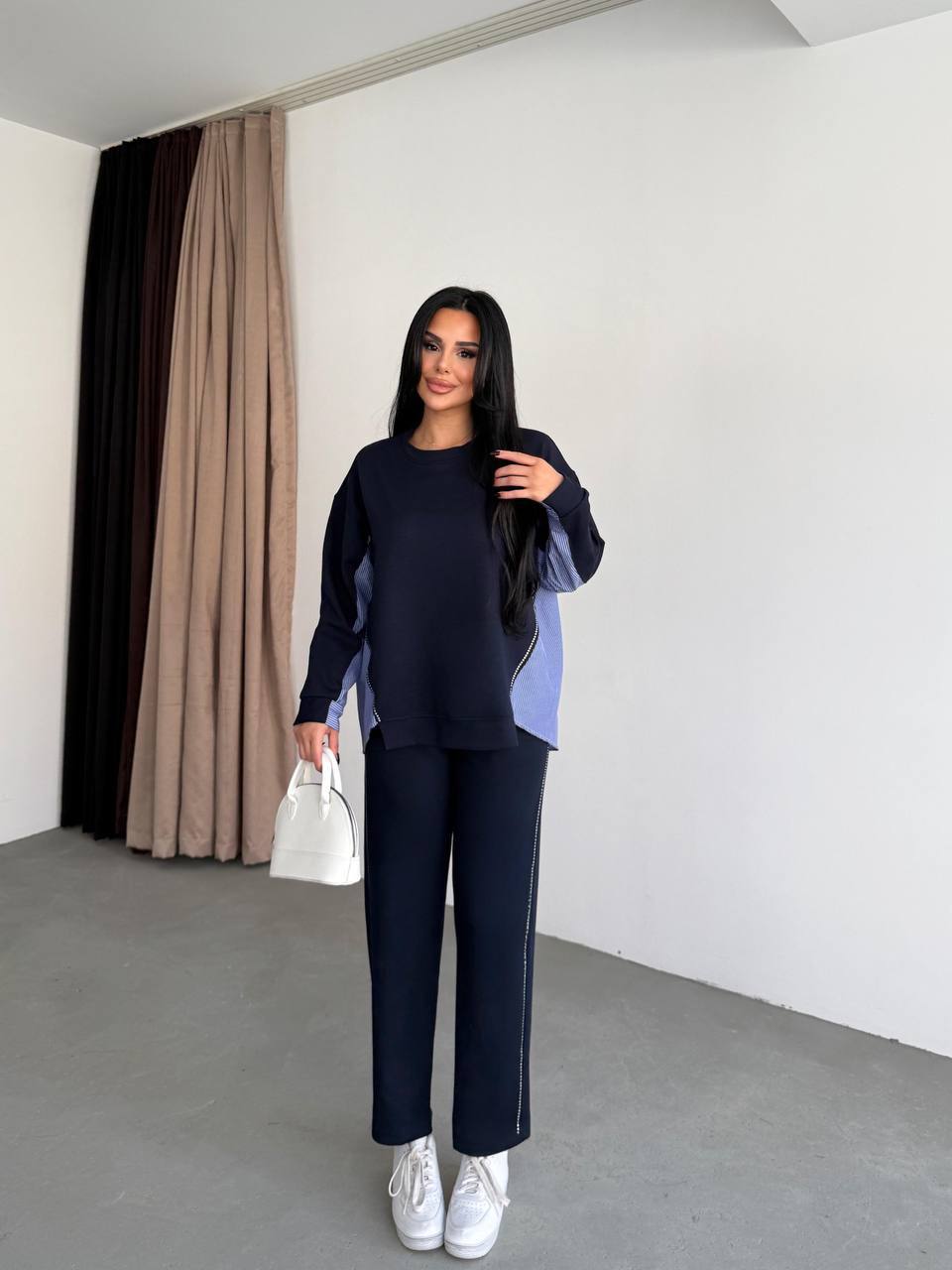 Kahverengi Yanları Taş Detay Garnili Eşofman Takımı KF-7631