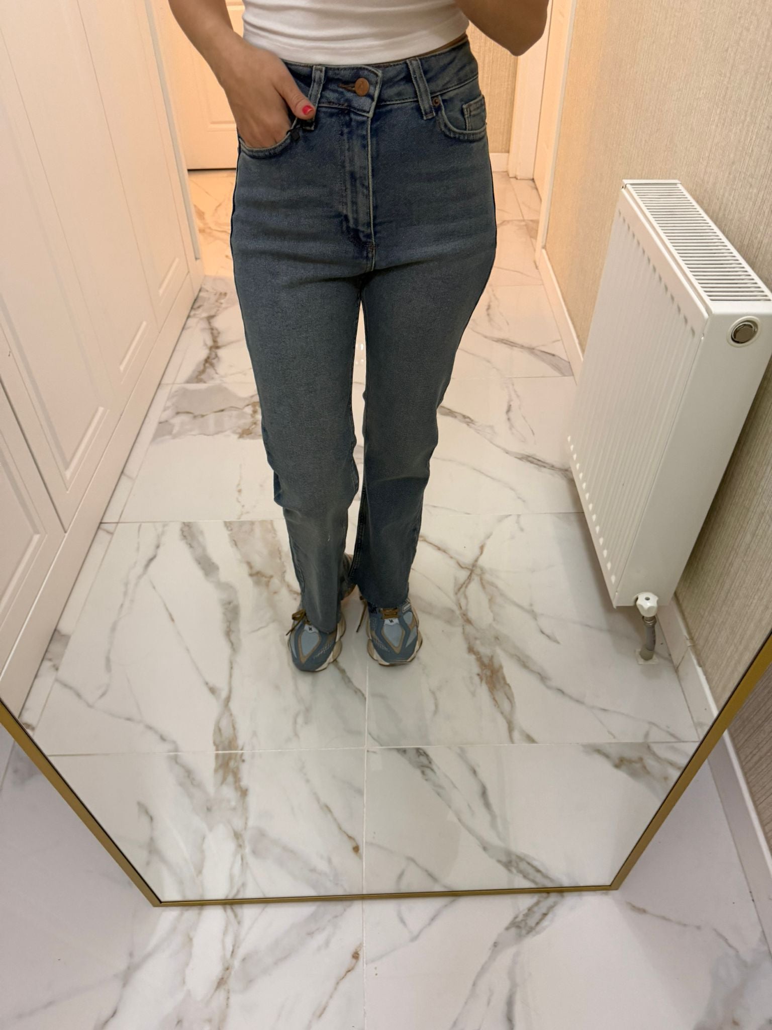 Krem İspanyol Paça Fit Jeans Pantolon XL1706-80