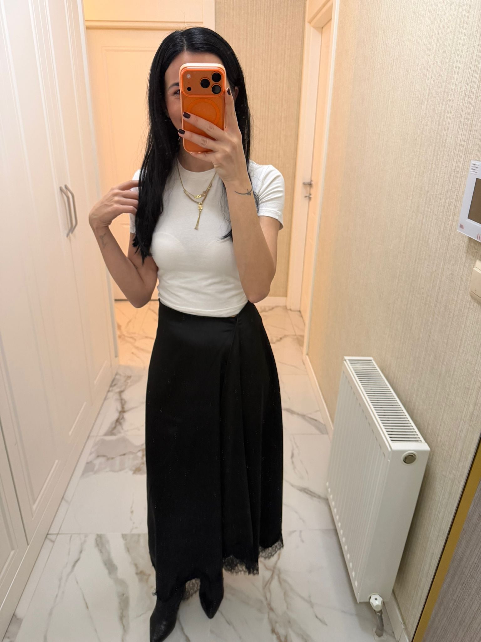 Siyah Dantel Detay Saten Etek TŞ D-2930