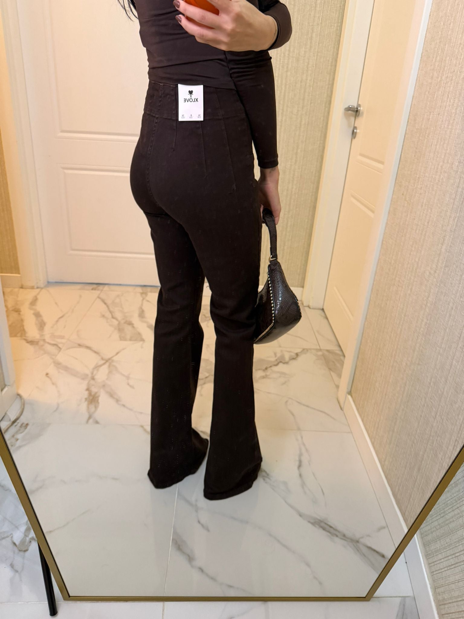 Kahverengi Pensli İspanyol Paça Jeans Pantolon XL7021-78