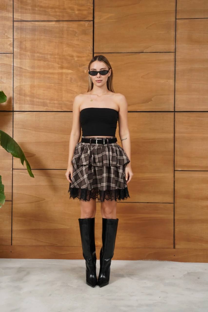 Ekose Kemerli Etek KF-7637