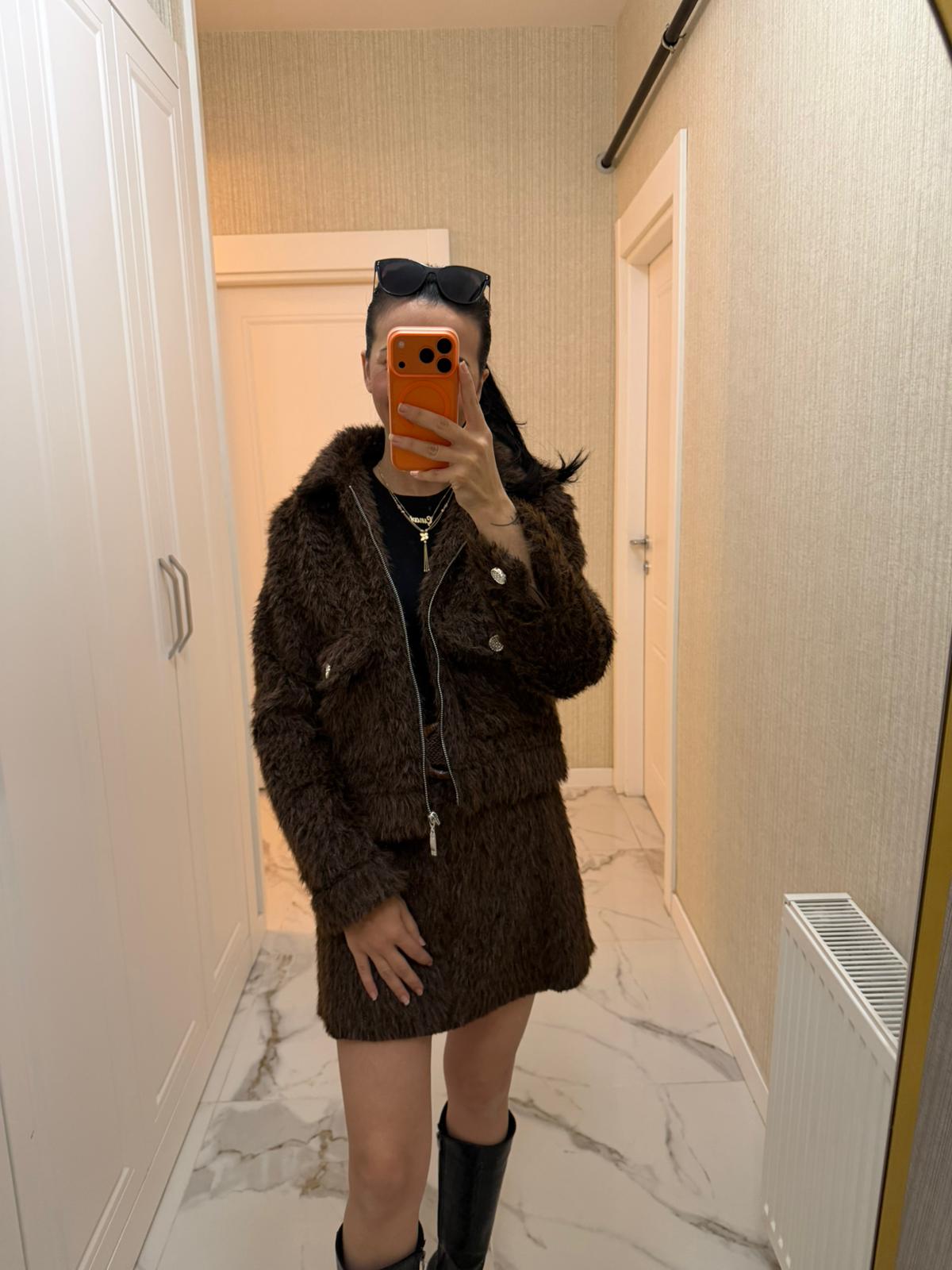 Kahverengi Sakal Kumaş Fermuarlı Ceket TŞ1982