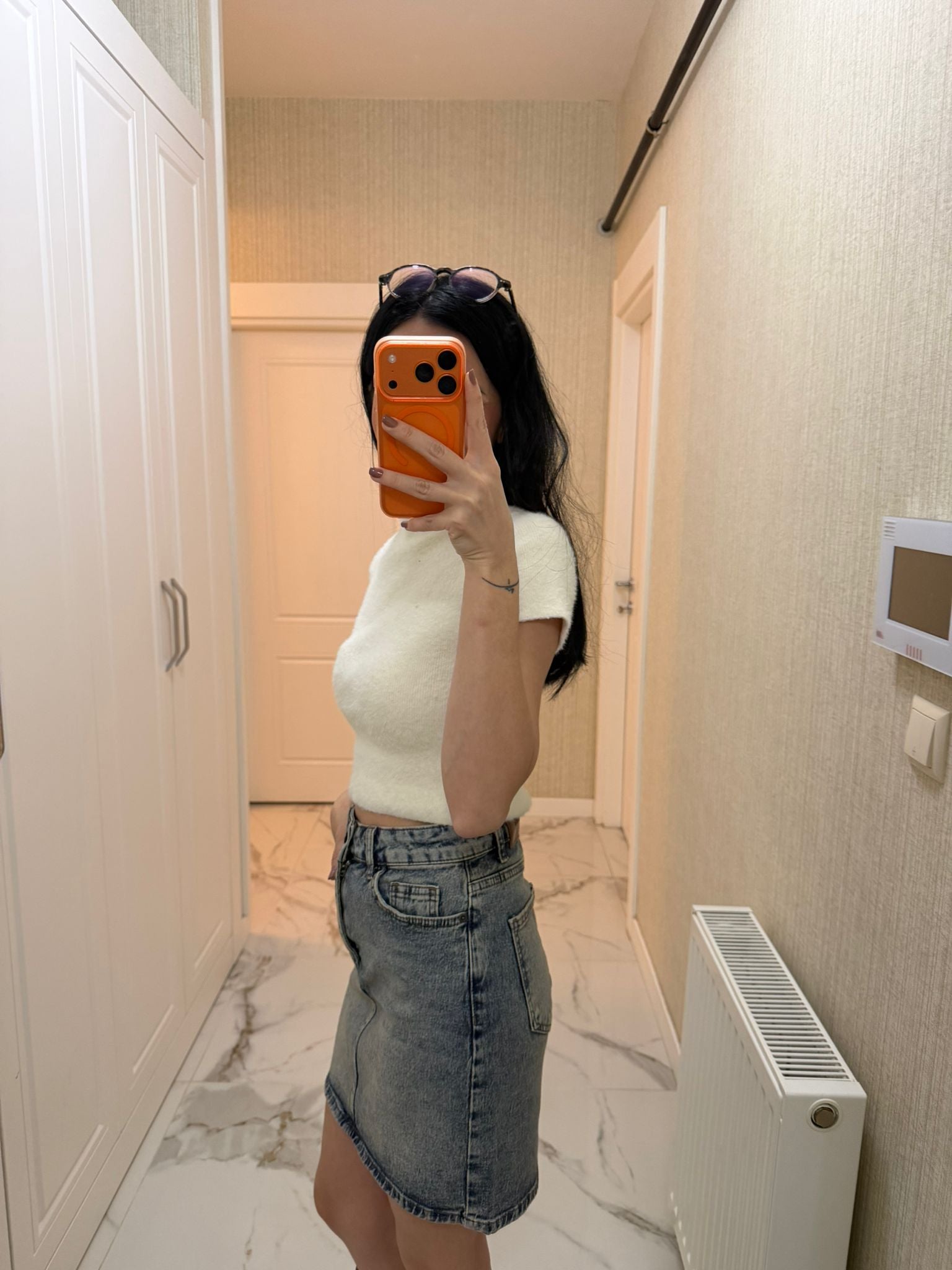 Mavi Kısa Boy Kot Etek