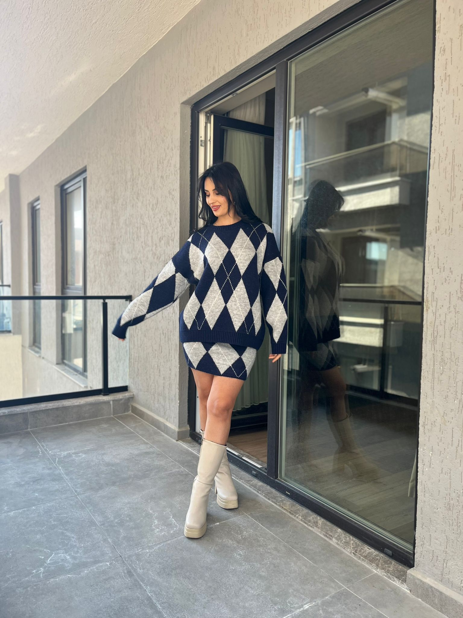 Lacivert Baklava Desen Triko Takım MW259797